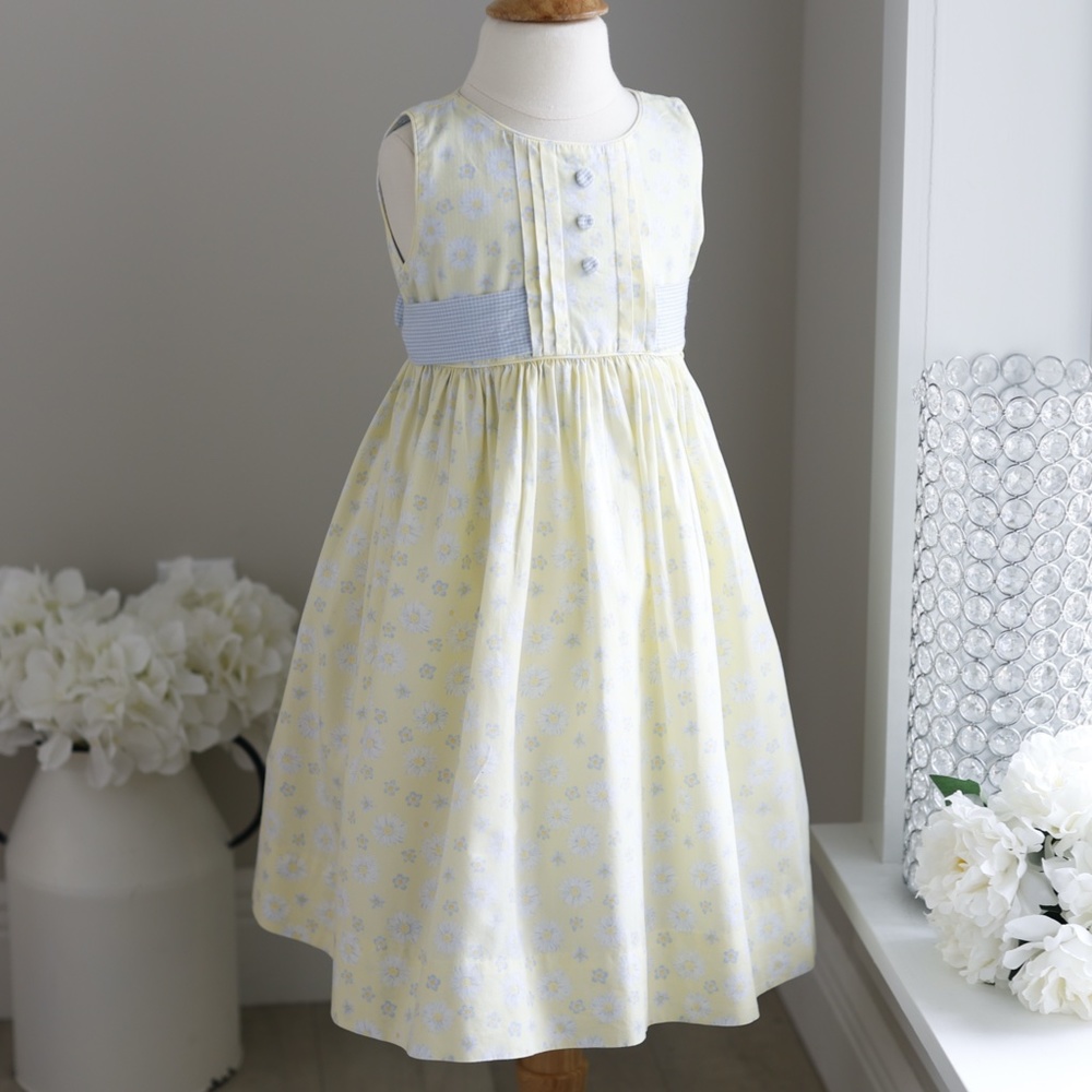Strasburg Dress Yellow Cotton Blue Seersucker Floral Size 3 Vacation Sumner